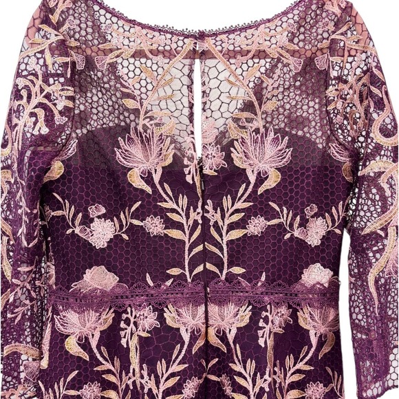 Marchesa Notte Flutter Sleeve V-Neck Embroidered Guipure Lace Midi Dress Size 10 - Picture 11 of 13